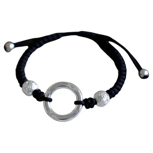 重工版实心999足银平安扣金钱转运珠手链男士纯银编绳新中式礼物