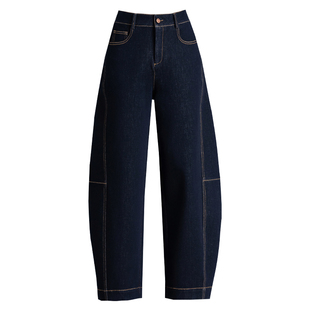 防掉色丹宁蓝休闲牛仔裤女2026新款女款哈伦裤春秋季弯刀老爹裤子