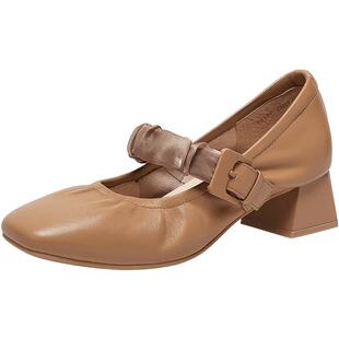 百思图奥莱秋季新款商场同款法式玛丽珍鞋粗跟单鞋KA161AQ5