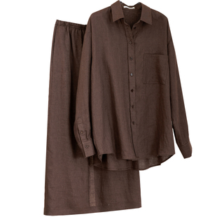 夏莫卡原色亚麻背心半裙套装夏季无袖衬衫女轻奢高级感开叉半身裙