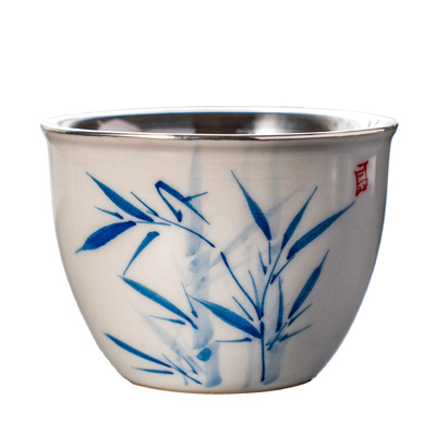 滇庆堂纯银999主人杯包银小茶杯