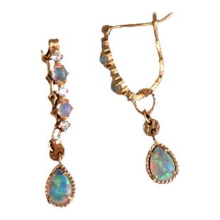 穿搭风格欧泊石宝石耳环S925银复古精致白领18K金气质百搭耳饰