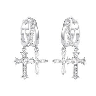 DODOGOGO双十字架耳圈女轻奢高级感耳环气质耳钉耳扣独特设计耳饰