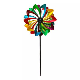 户外庭院装饰铁艺风车五彩太阳能灯旋转摆件花园幼儿园造景布置