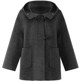 羊毛LAGOGO灰霭漫游仿牛角扣双面呢大衣女拉谷谷2025冬新款外套