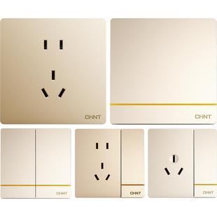 正泰开关插座面板86型带usb一开5五孔家用暗装16a空调墙壁金2L