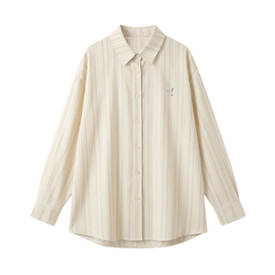 胖mm大码女装慵懒风百搭条纹衬衫外套女设计感后开叉绑带防晒上衣