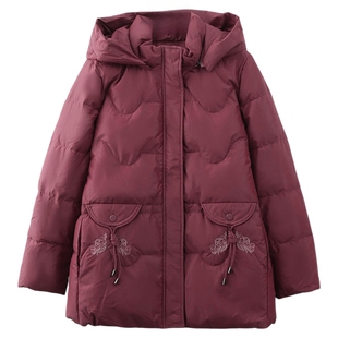 依佈中老年奶奶刺绣羽绒服2025冬装新款加厚妈妈装外套中长款上衣