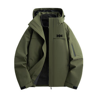 官方正品HH军绿色冲锋衣男款三合一可拆卸抓绒衣内胆加绒加厚外套