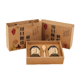 川贝陈皮柠檬膏手提袋枇杷膏礼盒秋梨膏袋子定制牛皮纸袋盒印logo