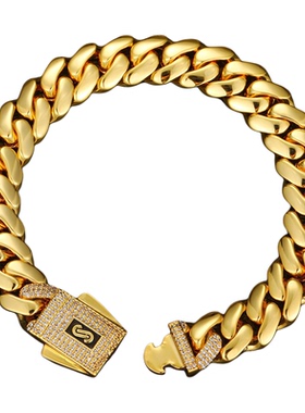 扣子镶钻S标弹簧扣古巴手链