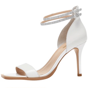 Aee/爱意凉鞋女夏季高跟牛皮露趾一字扣带优雅细跟女鞋1617203009