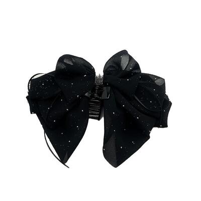 缎面网纱碎钻飘带蝴蝶结抓夹女时尚后脑勺盘发发夹高级感气质发饰