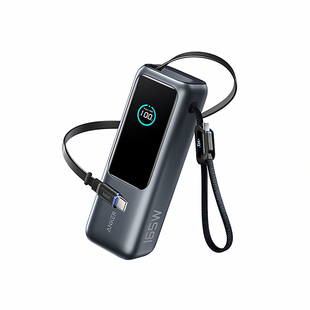 安克新3C认证可上飞机A1695自带伸缩双线充电宝快充25000毫安165W