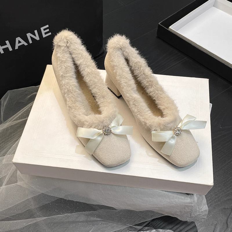 正版新中式配旗袍毛毛鞋女2025新款秋冬季小个子加绒毛毛高跟鞋女