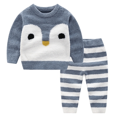 家居服冬款男童睡衣套装双面半边