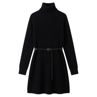 高领洋气针织连衣裙女秋冬高级感小个子显瘦收腰内搭气质毛衣裙子
