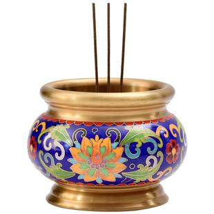 珐琅彩纯黄铜供佛香炉家用供奉上香线香插室内景泰蓝大号香薰炉