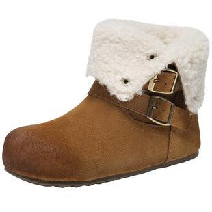 百丽复古双饰扣雪地靴女2025冬内增高加毛保暖休闲中靴F3E1DDZ5