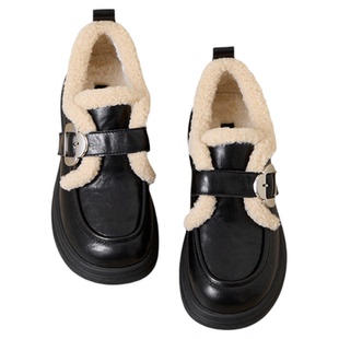 星期六毛茸茸毛毛鞋冬季加绒厚底乐福鞋女款柔软舒适一脚蹬小皮鞋