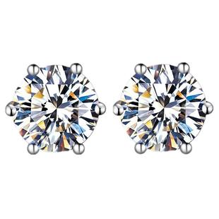 美国进口D色莫桑石六爪耳钉pt950铂金仿真钻石新款超闪白金耳环