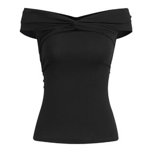 A21女装针织修身显瘦一字领袖T恤辣妹氛围感露肩上衣