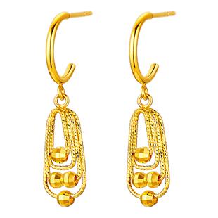 金至尊流光倩影足金耳环女优雅轻奢爆闪蹦迪珠耳坠送老婆生日礼物