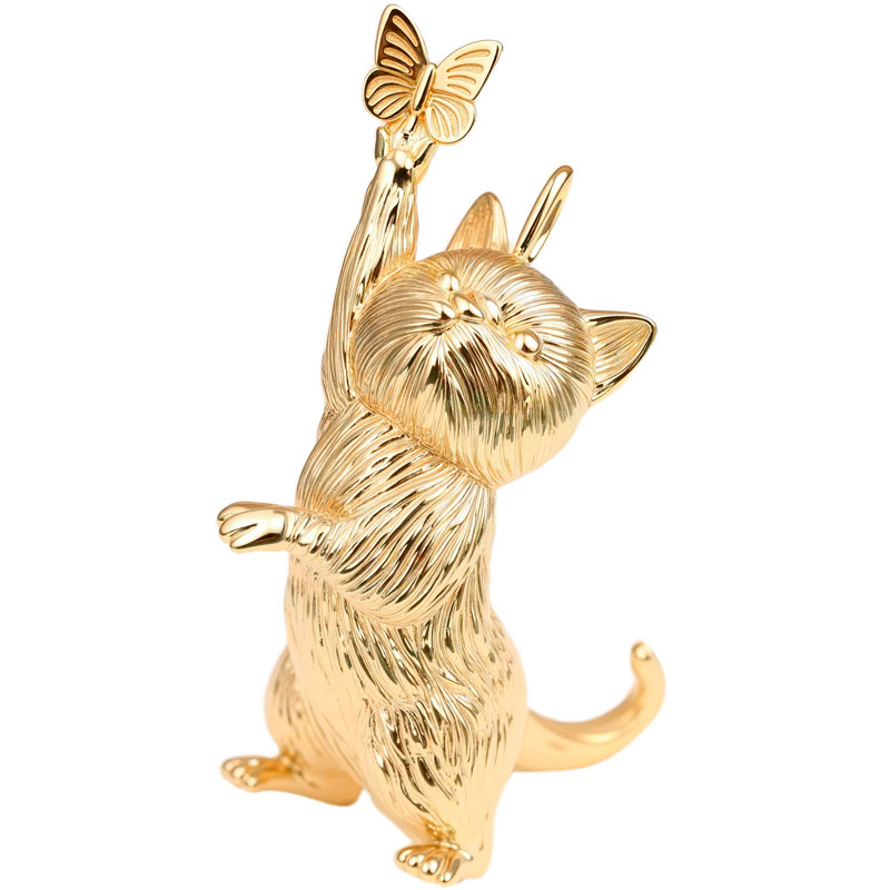 软萌暴击！萌猫戏蝴蝶18K金吊坠