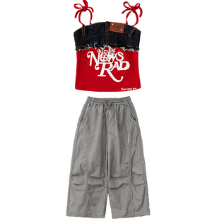 女童jazz爵士舞潮服女团时髦吊带运动裤套装韩舞街舞走秀表演出服