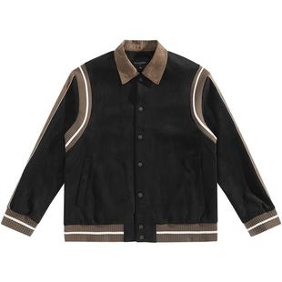 太平鸟男装复古仿麂皮夹克巴恩风撞色棒球服宽松休闲茄克外套