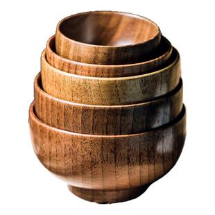 木碗食品级家用吃饭碗个人专用木制餐具日式儿童木头碗木质汤碗大