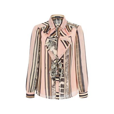 MARYLING粉色条纹撞色荷叶边衬衫