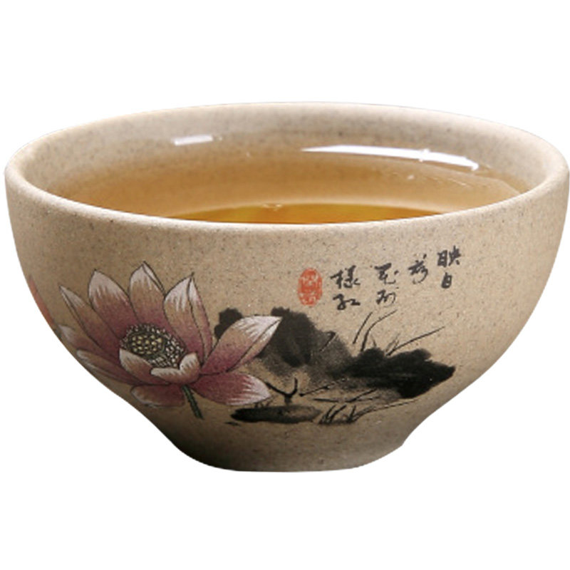陶土功夫茶杯复古陶瓷茶具粗陶茶杯红茶普洱茶闻香杯品茗杯茶杯垫