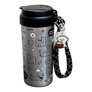恒度新款小狗乐园保温杯吸管陶瓷内胆女高颜值大容量水杯咖啡杯子