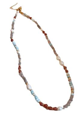 淡水珍珠混色天然石项链