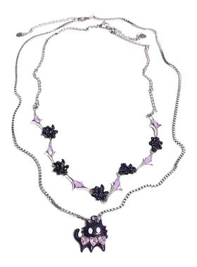 双层叠戴黑色粉钻小猫项链女款