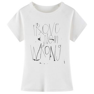 十一石 喷墨字母短款圆领插肩短袖t恤女夏修身正肩小个子上衣ll