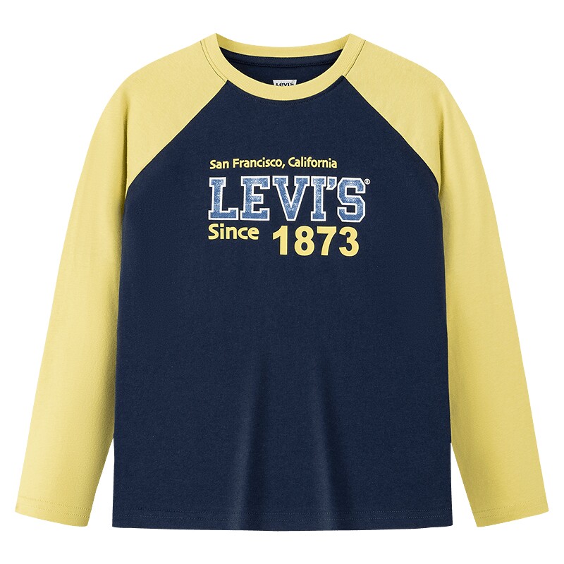 Levi's李维斯儿童插肩长袖T恤秋男女中大童复古撞色纯棉打底上衣