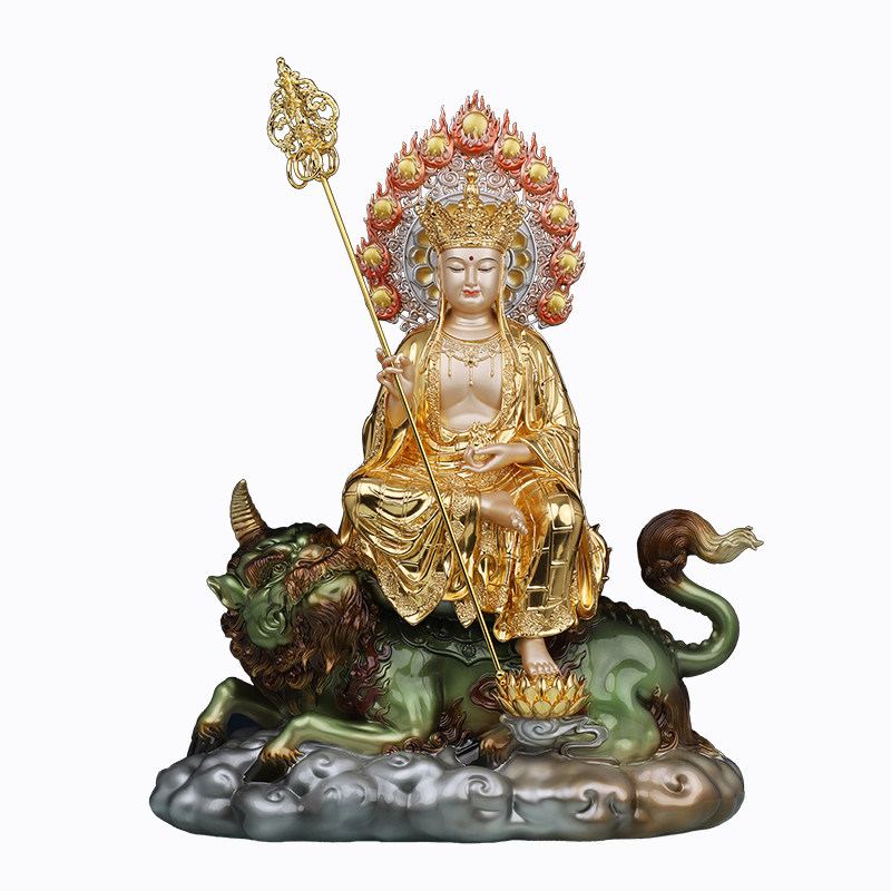 九华山地藏王菩萨神像铜贴金带骑大愿地藏王菩萨佛堂家用供奉摆件