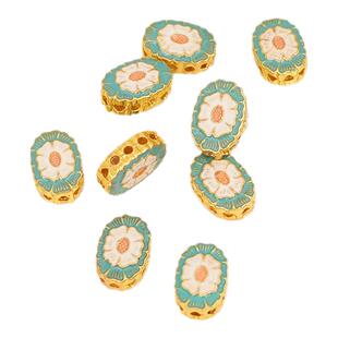 18K包金保色新中式景泰蓝薄荷绿荷叶荷花扁隔珠diy手链项链配件