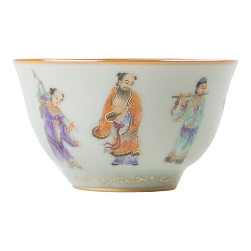 景德镇汝瓷粉青八仙图玉茗杯