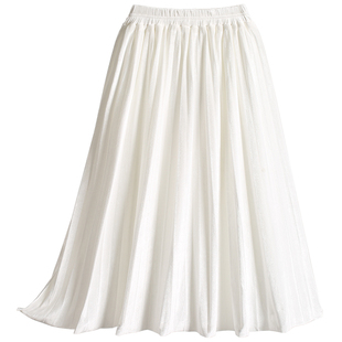 法式女童半身裙过膝百褶长裙子春秋冬中大童女孩白色金丝绒公主裙