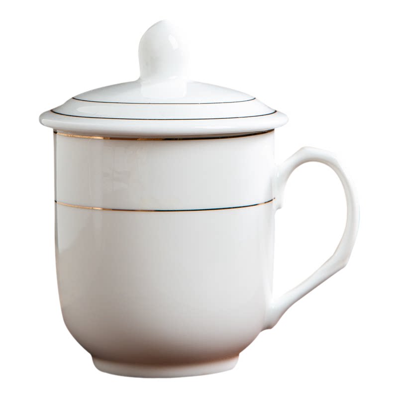 景德镇茶杯陶瓷马克杯带盖水杯家用会议办公杯室杯子包邮logo定制