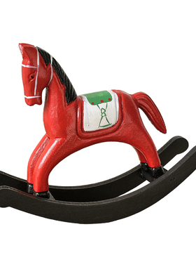 复古木质手绘红色小马桌面摆件