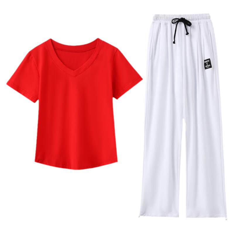 广场舞服装新款V领套装夏季