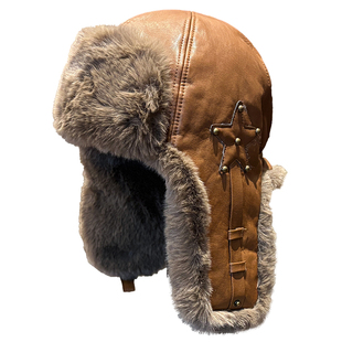 复古皮革飞行员帽子男女2025新款冬季骑车加厚防寒保暖护耳雷锋帽