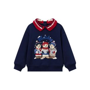 TeenieWeenie Kids小熊童装26年新款男女宝印花翻领加绒红色卫衣