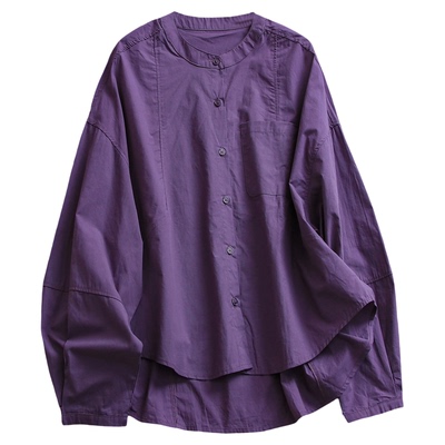 纯色宽松廓形显瘦圆领灯笼袖衬衫