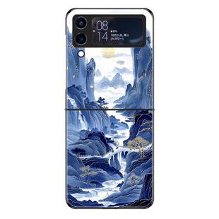 适用三星ZFlip3手机壳ZFlip4折叠屏W23Flip新款galaxy防摔套蓝色山水风景画个性小创意高级感轻奢硬壳男女潮