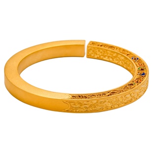 中宝臻源古法黄金手镯女款男款平安无事足金手工花丝镶嵌金镯子